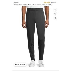 RUSSELL Men's Size Med Slim Knit Pants with Drawstring & Zipper Pockets • Grey